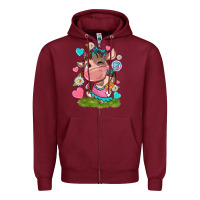 Burgundy little cute cow Zipper Hoodie - NancyCooperArtShop