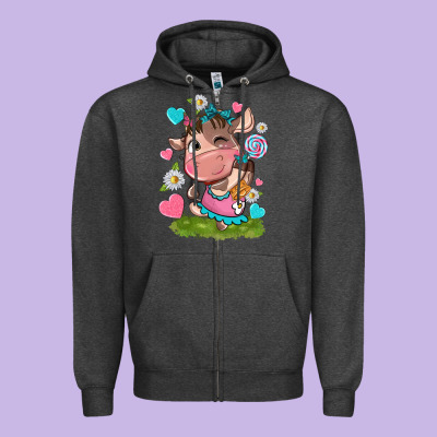 Little Cute Cow Zipper Hoodie Designed By Nancycooperartshop