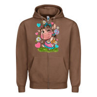 Chestnut little cute cow Zipper Hoodie - NancyCooperArtShop