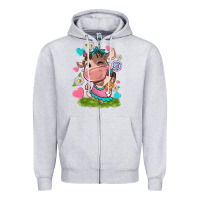 Heather Grey little cute cow Zipper Hoodie - NancyCooperArtShop