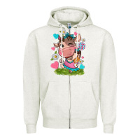 Oatmeal Heather little cute cow Zipper Hoodie - NancyCooperArtShop