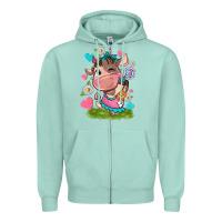 Seafoam little cute cow Zipper Hoodie - NancyCooperArtShop