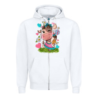 White little cute cow Zipper Hoodie - NancyCooperArtShop