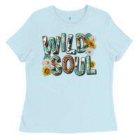 Baby Blue western wild soul with sunflowers Ladies Tee - texasbilliewilder