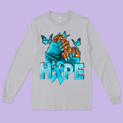 Hope Tealribbonovarian Cancer Nails Long Sleeve Tee Designed By Nancycooperartshop