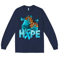 Navy hope tealribbonovarian cancer nails Long Sleeve Tee - NancyCooperArtShop