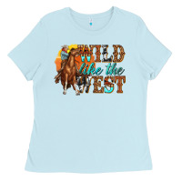 Baby Blue wild like west Ladies Tee - texasbilliewilder
