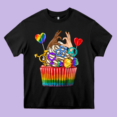 Pride Rainbow Cupcake Heavy Core Tee Designed By Texasbilliewilder