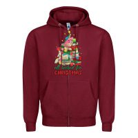 Burgundy christmas book tree Zipper Hoodie - MaliasSmallBusiness