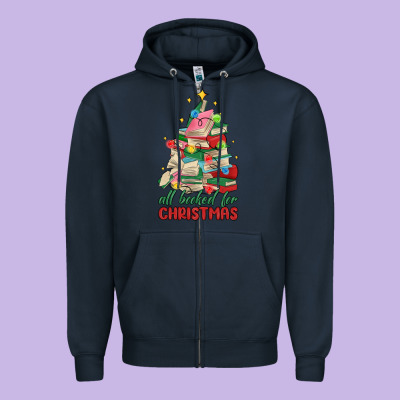 Christmas Book Tree Zipper Hoodie Designed By Maliassmallbusiness