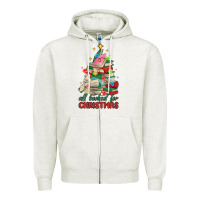Oatmeal Heather christmas book tree Zipper Hoodie - MaliasSmallBusiness
