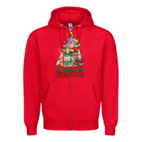 Red christmas book tree Zipper Hoodie - MaliasSmallBusiness