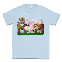 Dusty Blue Mom With White Chester Pig And Baby Pig Classic Tee - LillyAllenDesigns