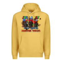 Antique Gold just a boy who loves monster trucks Premium Hoodie - JahusDesignShop
