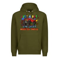 Army Green just a boy who loves monster trucks Premium Hoodie - JahusDesignShop
