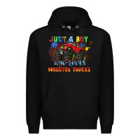 Black just a boy who loves monster trucks Premium Hoodie - JahusDesignShop