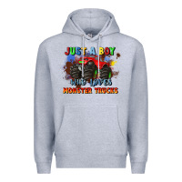 Heather Grey just a boy who loves monster trucks Premium Hoodie - JahusDesignShop