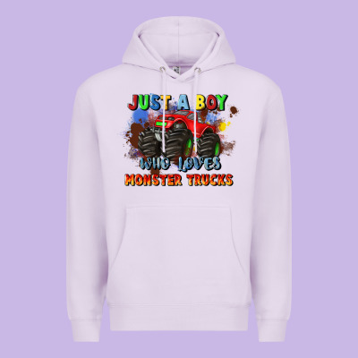 Just A Boy Who Loves Monster Trucks Premium Hoodie Designed By Jahusdesignshop