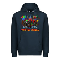 Navy just a boy who loves monster trucks Premium Hoodie - JahusDesignShop