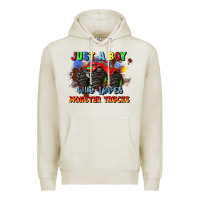 Oatmeal Heather just a boy who loves monster trucks Premium Hoodie - JahusDesignShop