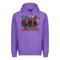 Purple just a boy who loves monster trucks Premium Hoodie - JahusDesignShop