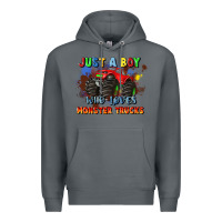 Rock just a boy who loves monster trucks Premium Hoodie - JahusDesignShop