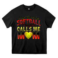 Black my favorite softball player calls me mom Heavy Core Tee - Zillion Design Studio