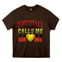 Chocolate Brown my favorite softball player calls me mom Heavy Core Tee - Zillion Design Studio