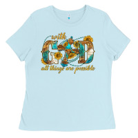 Baby Blue with god all things are possible with cross Ladies Tee - texasbilliewilder