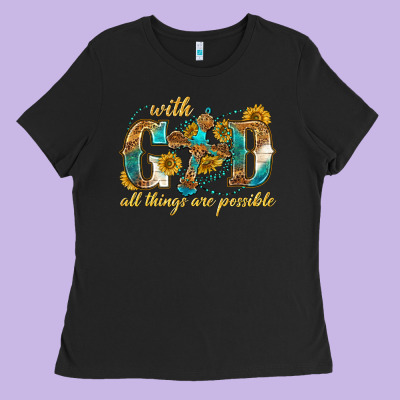 Ladies Tee with god all things are possible with cross