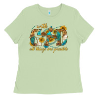 Matcha with god all things are possible with cross Ladies Tee - texasbilliewilder