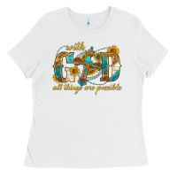 White with god all things are possible with cross Ladies Tee - texasbilliewilder