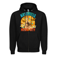 Black naschville music city Zipper Hoodie - NancyCooperArtShop