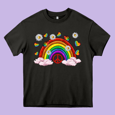 Pride Rainbow With Daisy And Butterfly Heavy Core Tee Designed By Texasbilliewilder
