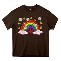 Chocolate Brown pride rainbow with daisy and butterfly Heavy Core Tee - texasbilliewilder
