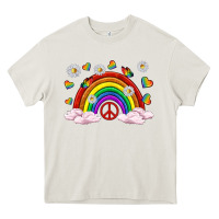 Cream pride rainbow with daisy and butterfly Heavy Core Tee - texasbilliewilder