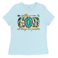 Baby Blue with god all things are possible with gemstone Ladies Tee - texasbilliewilder