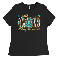 Black with god all things are possible with gemstone Ladies Tee - texasbilliewilder