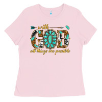 Bubblegum Pink with god all things are possible with gemstone Ladies Tee - texasbilliewilder