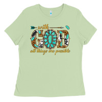 Matcha with god all things are possible with gemstone Ladies Tee - texasbilliewilder