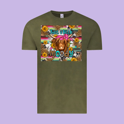 Just A Little Moody Long Haired Cow Vintage Tee Designed By Jasminsmagicworld