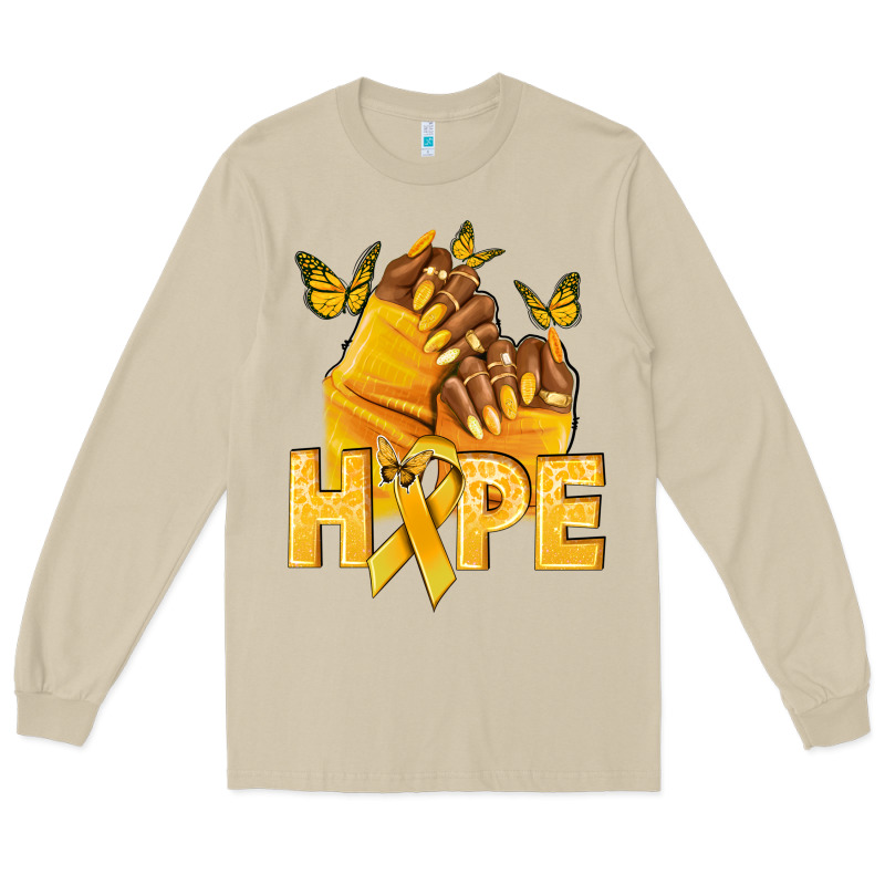 Hope Yellowribbonchildhood Cancer Nails Long Sleeve Tee by NancyCooperArtShop | Teevron