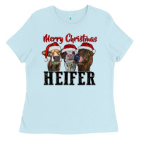 Baby Blue Merry Christmas Heifers Ladies Tee - RanaPortraitStore