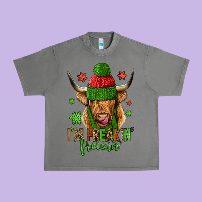 I'm Freakin Freezin Christmas Long Haired Cow Urban Heavy Tee Designed By Jasminsmagicworld