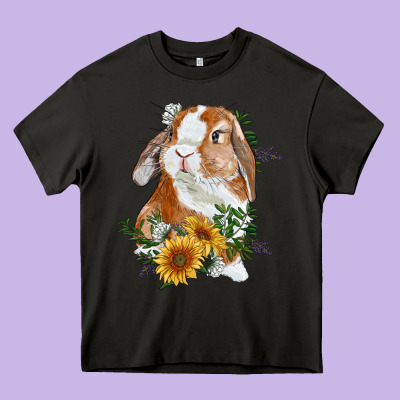 Heavy Core Tee Bunny With Sunflowers
