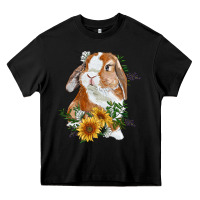 Black Bunny With Sunflowers Heavy Core Tee - RanaPortraitStore
