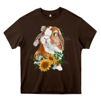Chocolate Brown Bunny With Sunflowers Heavy Core Tee - RanaPortraitStore