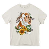 Cream Bunny With Sunflowers Heavy Core Tee - RanaPortraitStore