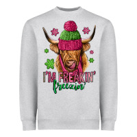 Heather Grey i'm freakin freezin pink christmas long haired cow Heavyweight Sweatshirt - Jasminsmagicworld
