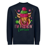 Navy i'm freakin freezin pink christmas long haired cow Heavyweight Sweatshirt - Jasminsmagicworld